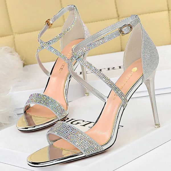 sandals bigtree shoes open toe women's sequin cloth high heels rhinestone women 2021summer sandal stiletto female, Black